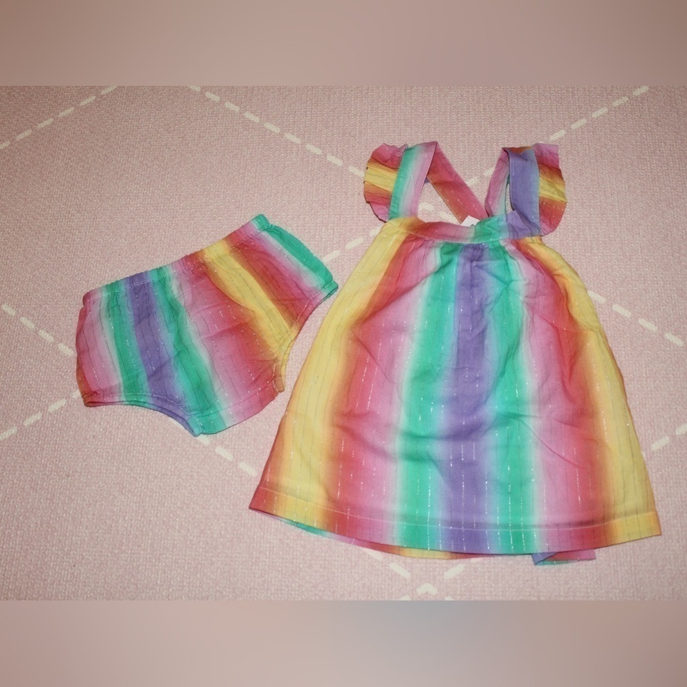 Lucky Jade Dress &Bloomer Baby Girl 18 month BRAND New Horizontal Rainbow Stripe